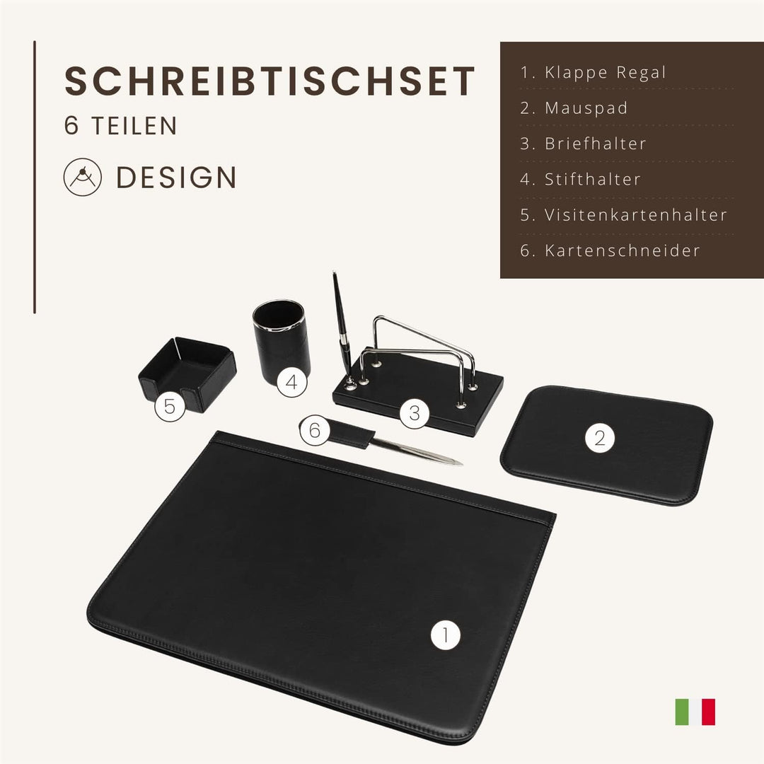 Schreibtischset 6-teilig – 100% vollnarbiges Leder – Von fachkundigen Handwerkern in Italien von Han