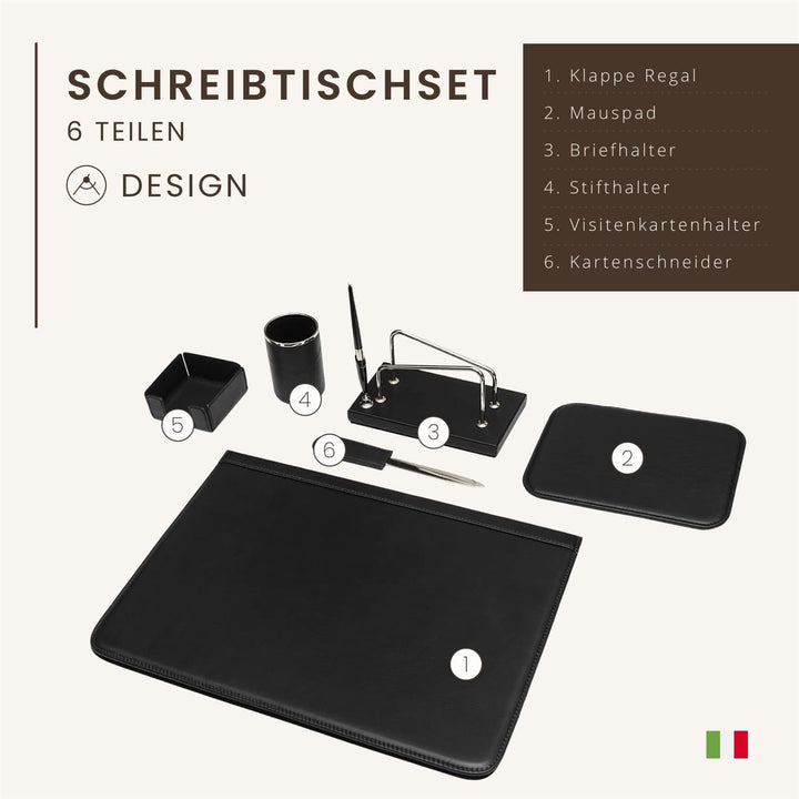 Schreibtischset 6-teilig – 100% vollnarbiges Leder – Von fachkundigen Handwerkern in Italien von Han