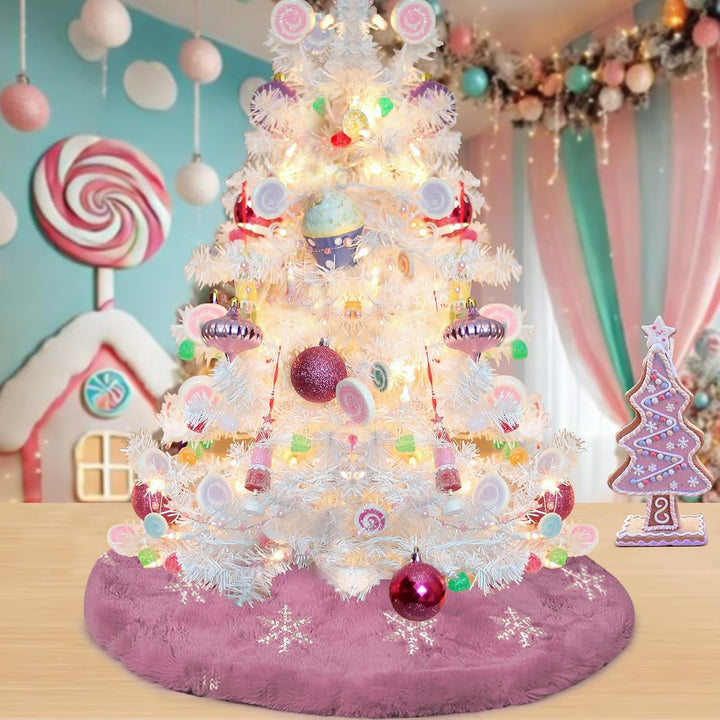 Weihnachtsbaum Decke Klein Rosa, 60cm Mini Tannenbaum Decke Kunstfell, Christbaumdecke mit silberner