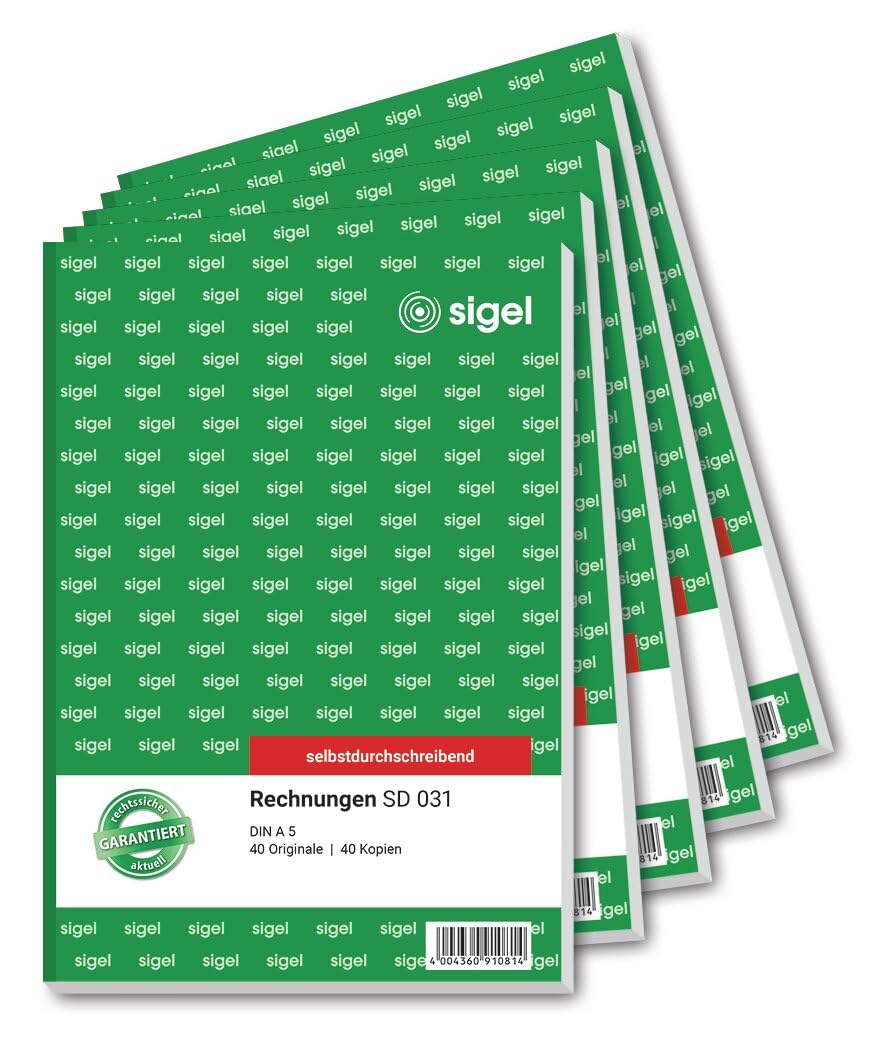 SIGEL SD031 Rechnungen, A5, 2x40 Blatt, selbstdurchschreibend, 5er Pack