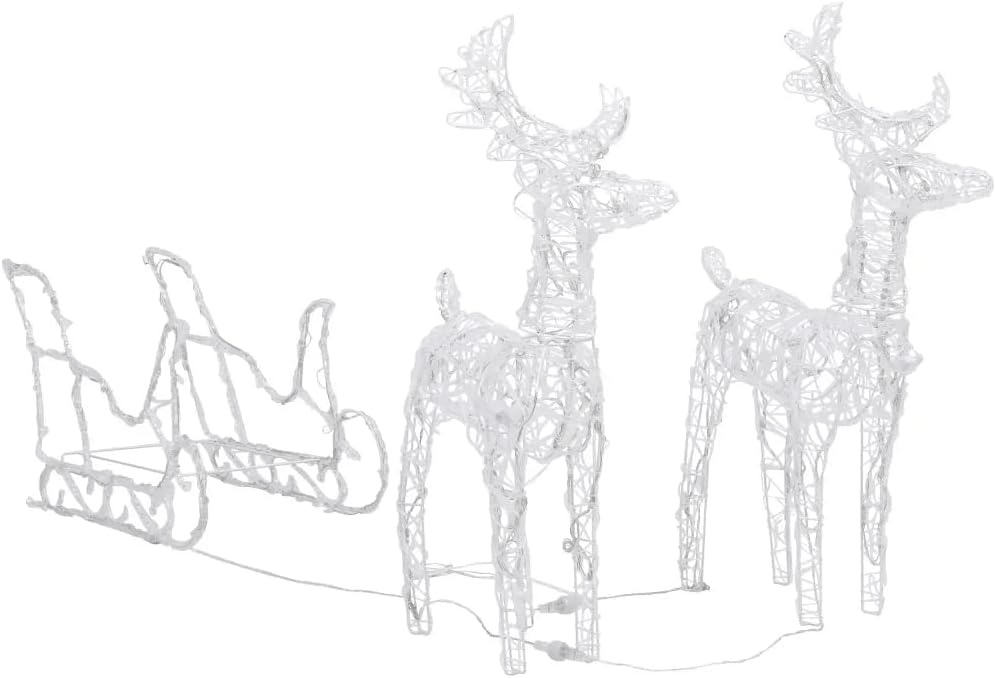 vidaXL Weihnachtsdekoration Rentiere mit Schlitten Beleuchtet Dekofigur Weihnachtsdeko Figur Weihnac