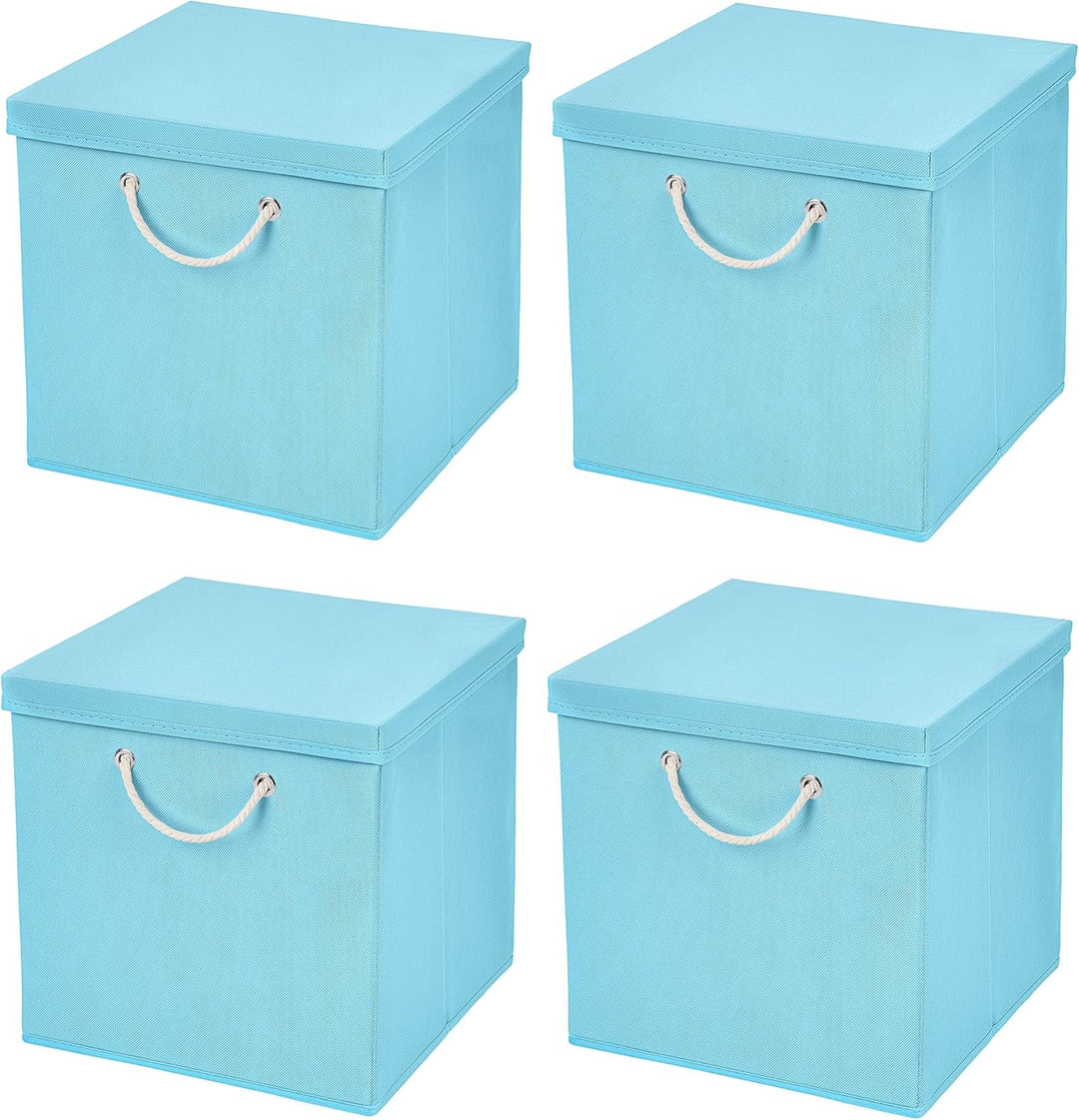 StickandShine 4er Set Hellblau Faltbox 30 x 30 x 30 cm Aufbewahrungsbox faltbar mit Kordel und mit D