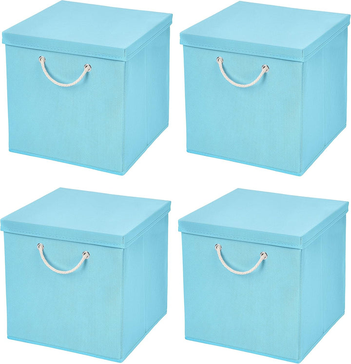 StickandShine 4er Set Hellblau Faltbox 30 x 30 x 30 cm Aufbewahrungsbox faltbar mit Kordel und mit D