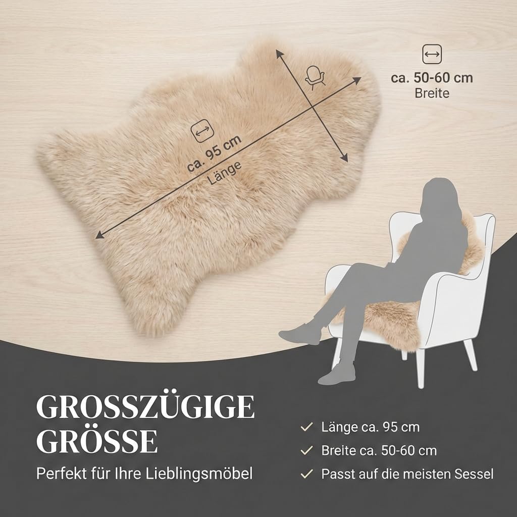 Premium Lammfell Schaffell von LANABEST hell-beige. Echtes Fell mit ganz zarter Wolle. Kuschelfell,
