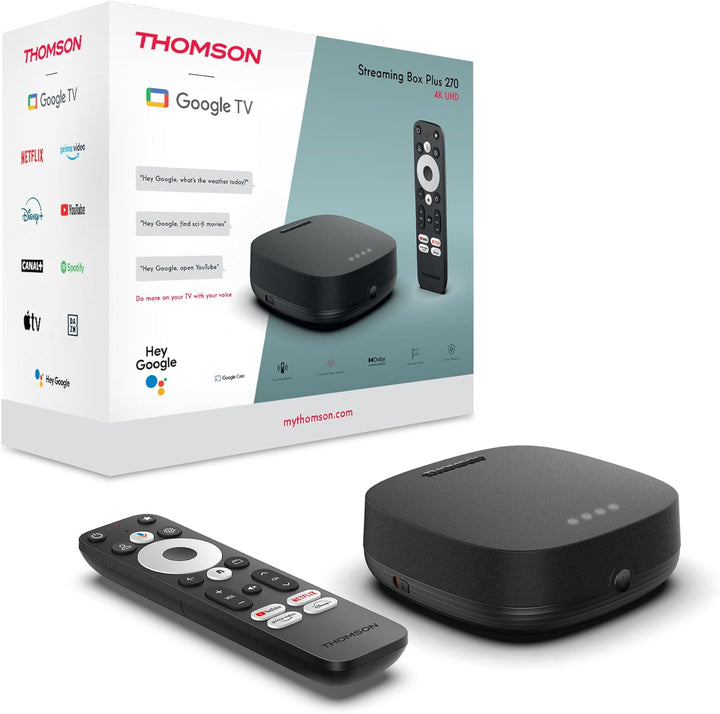 THOMSON Streaming Box Plus 270, Google TV, 4K UHD, Sprachsteuerung, Voice Control, Google Cast, Netf