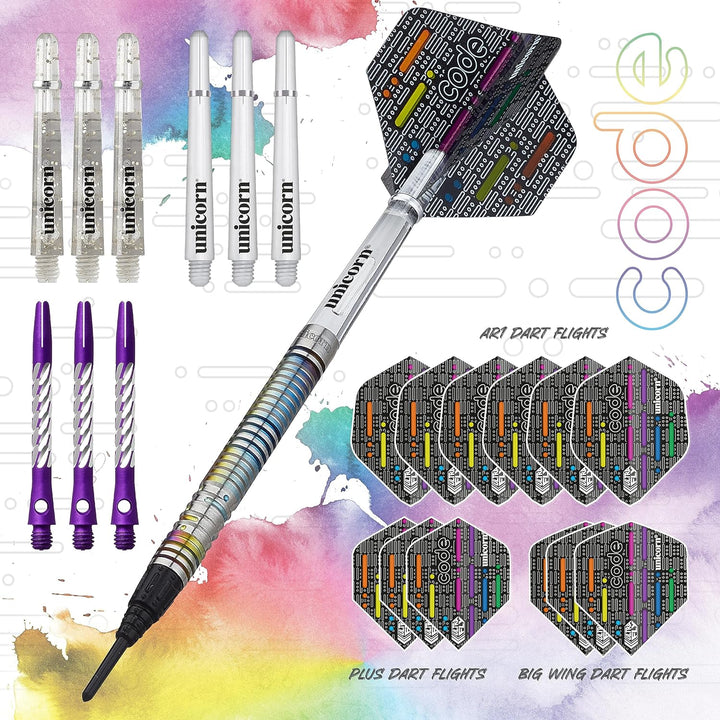 Unicorn Dartpfeile mit weicher Spitze – DNA Professional Spieler Name Morsecode Design – 80% oder 90