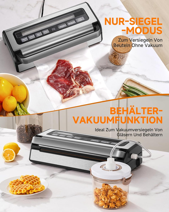 Vakuumiergerät 95 kPa,9-in-1 Lebensmittel-Vakuumierer mit einstellbarem Zeit- & Druckmodus,Speicherf