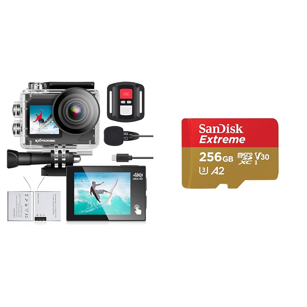 Action Cam,4K 30fps Ultra HD, 30m 100Fuss wasserdichte Unterwasserkamera & SanDisk Extreme microSDXC