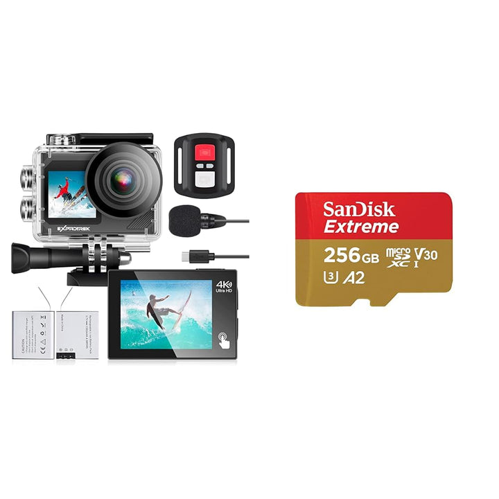 Action Cam,4K 30fps Ultra HD, 30m 100Fuss wasserdichte Unterwasserkamera & SanDisk Extreme microSDXC