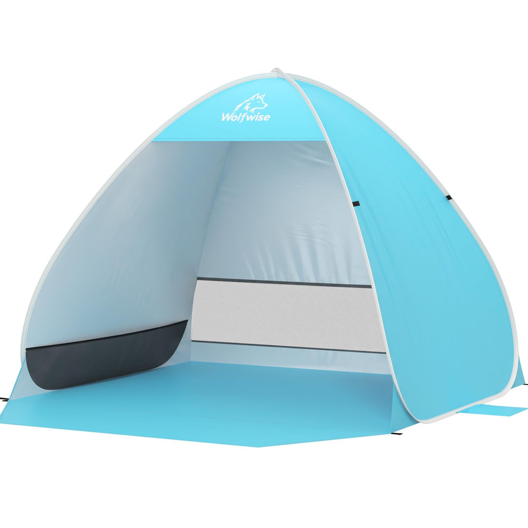 Wolfwise Strandmuschel Pop Up, Strandzelt mit UV-Schutz 50+, Sekundenschneller Aufbau, Wasserabweise