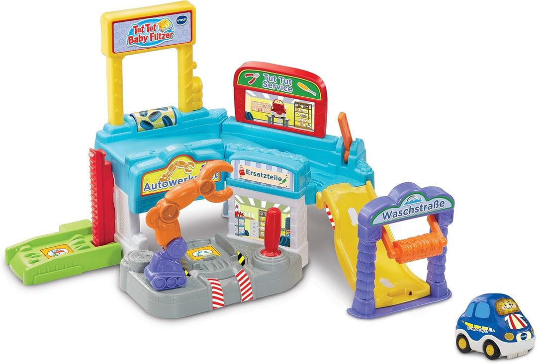 VTech TUT TUT Baby Flitzer Autowerkstatt – Interaktive Werkstatt mit Roboterarm und vielen Spielmögl