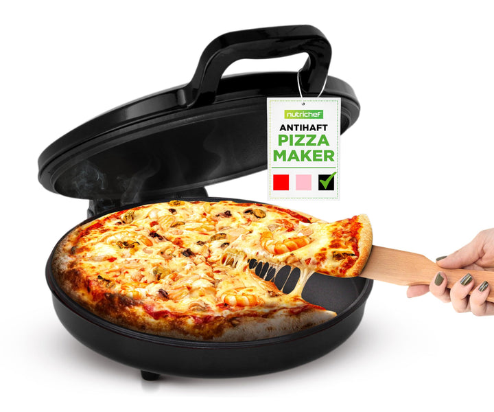 NutriChef Elektrischer Pizzaofen Schwarz – 1500W Kompaktgerät für 30cm Pizza Antihaftplatte für Pizz