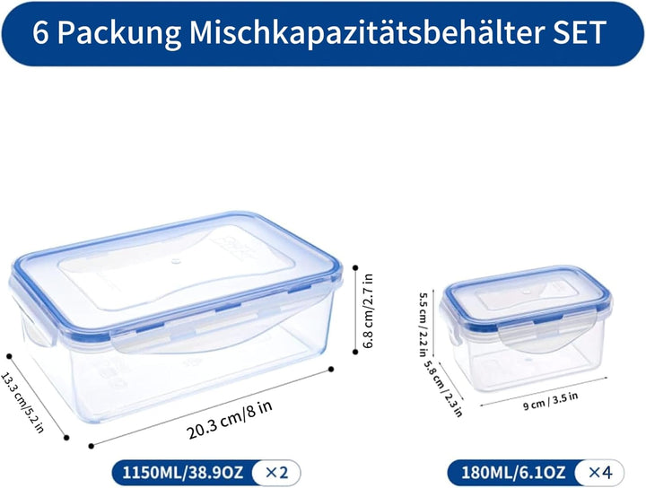 EASYLOCK 6PACK Plastik Frischhaltedosen Set mit Deckel (1150ML*2+180ML*4), Meal Prep Boxen, Aufbewah