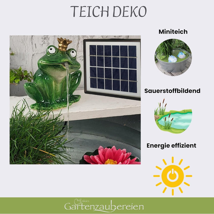 Storm's Gartenzaubereien Wasserspeier Frosch 16cm mit Solarpumpe aus Keramik für Miniteich - Balkon