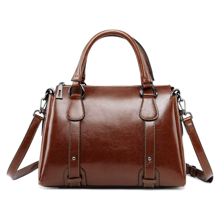 Damen Tasche aus Leder Handtasche Henkeltasche Umhängetasche Schultertasche Kaffee braun EINWEG, Kaf