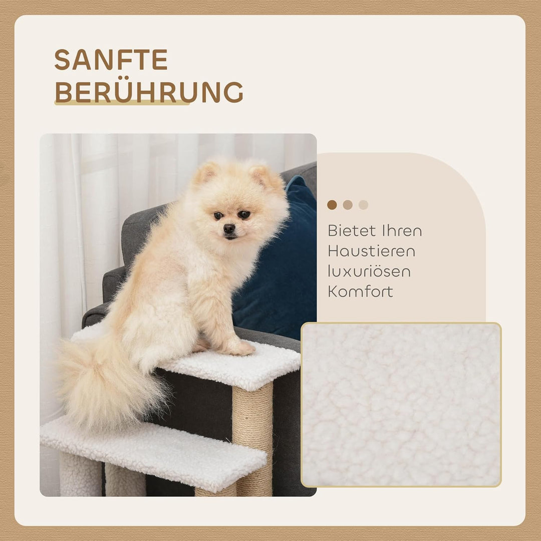 PawHut Katzentreppe 4 Stufen Tiertreppe Treppe für Katze mit Kratzsäulen Ball Haustiertreppe Hundetr