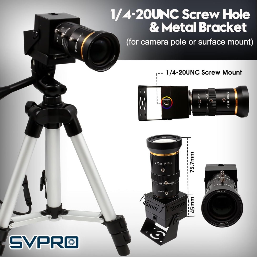 SVPRO 5MP 30FPS USB-Kamera mit 5-50 mm Teleobjektiv, 10-fach optischem Zoom manuellem Fokus Webcam,