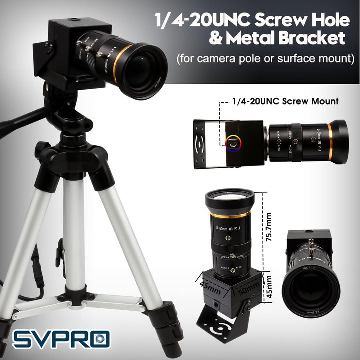 SVPRO 5MP 30FPS USB-Kamera mit 5-50 mm Teleobjektiv, 10-fach optischem Zoom manuellem Fokus Webcam,