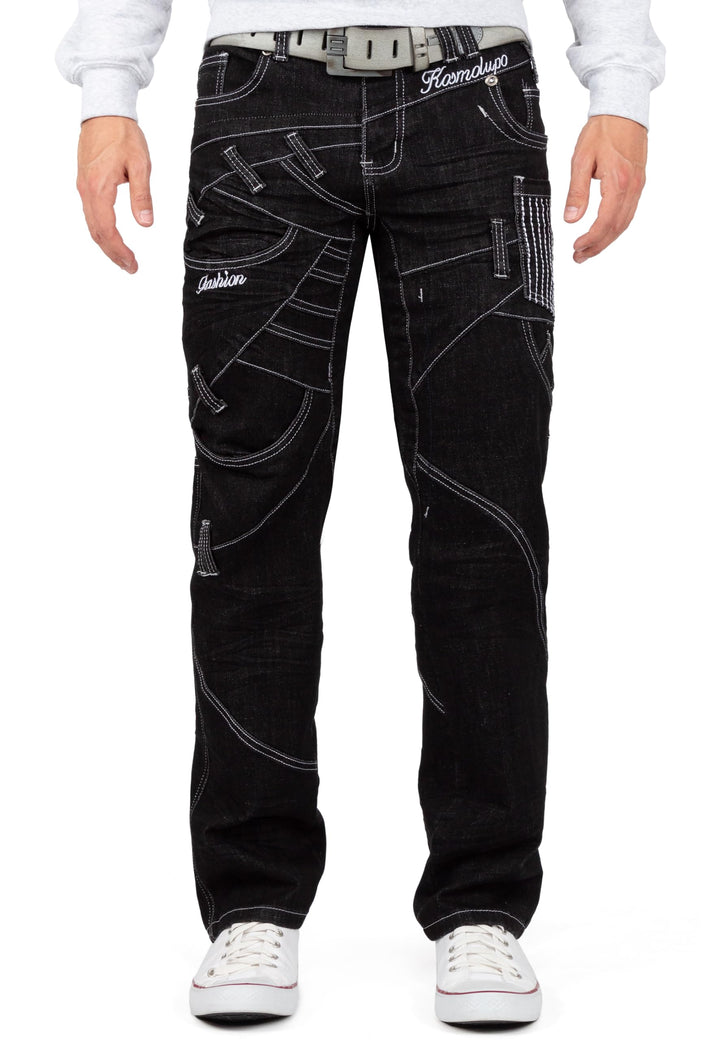 KOSMO LUPO Herren Jeans - Regular-Fit mit Knopfleiste | Optimale Passform, 5-Pocket-Style, Kontrastn