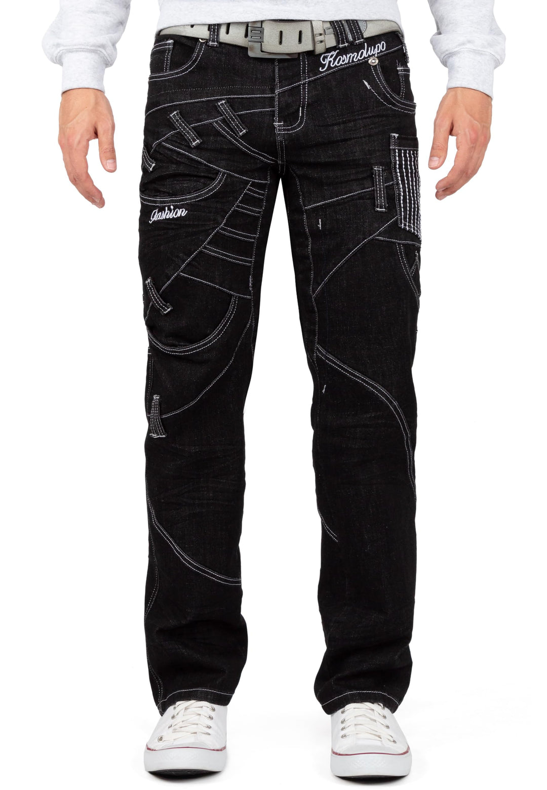 Kosmo Lupo Herren Jeans Extravagant Besondere Designs 29W / 32L Schwarz - 09, 29W / 32L Schwarz - 09