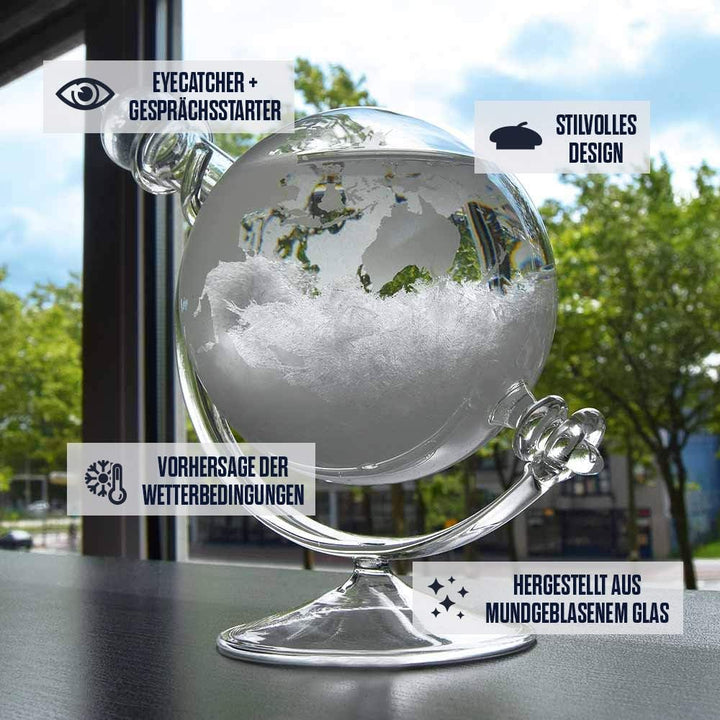 MikaMax - Storm Glass Globe - Wettervorhersage Globus - Wetterglas - Barometer - 19 x 15 x 10 cm - O