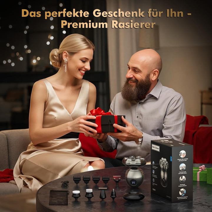 Glatzen Rasierer Herren, 6-in-1 Kopfrasierer Glatze mit 7D Magnetische Schwebender Kopf, IPX7 Wasser