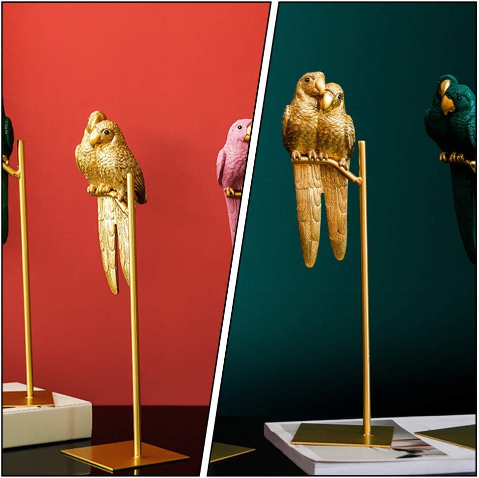 BESPORTBLE Papagei Figur Paar Papagei Statue Golden Papagei Auf Ständer Desktop Ornament Wohnzimmer