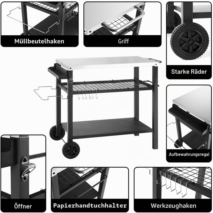 Kendane Grillwagen Edelstahl Grilltisch Outdoor Wetterfest Grill Beistelltisch Garten