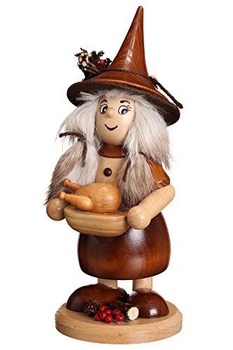 DWU Original Erzgebirgischer Räuchermann® Wichtelfrau mit Pfanne Natur - inkl. Original Crottendorfe