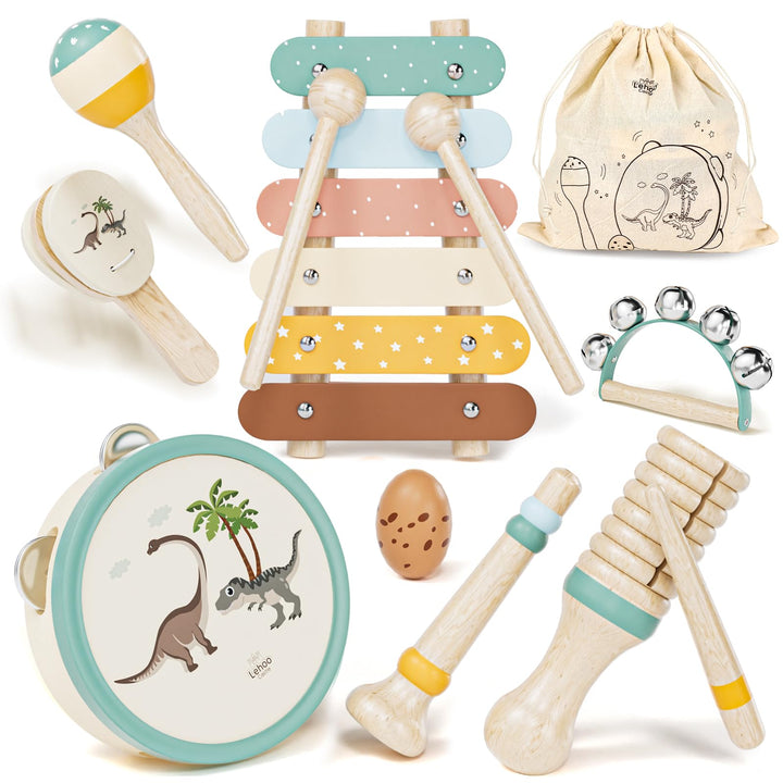 Lehoo Castle Musikinstrumente für Kinder, Holzspielzeug ab 3 Jahre, Kinder Xylophone Trommel Montess