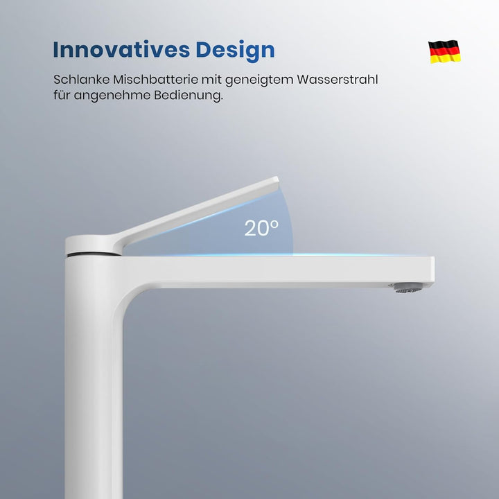 EMKE Wasserhahn Bad Weiss Matt, 335 x 233 x 46 mm, Messing, Keramikkartusche, Badarmatur, Mischbatte