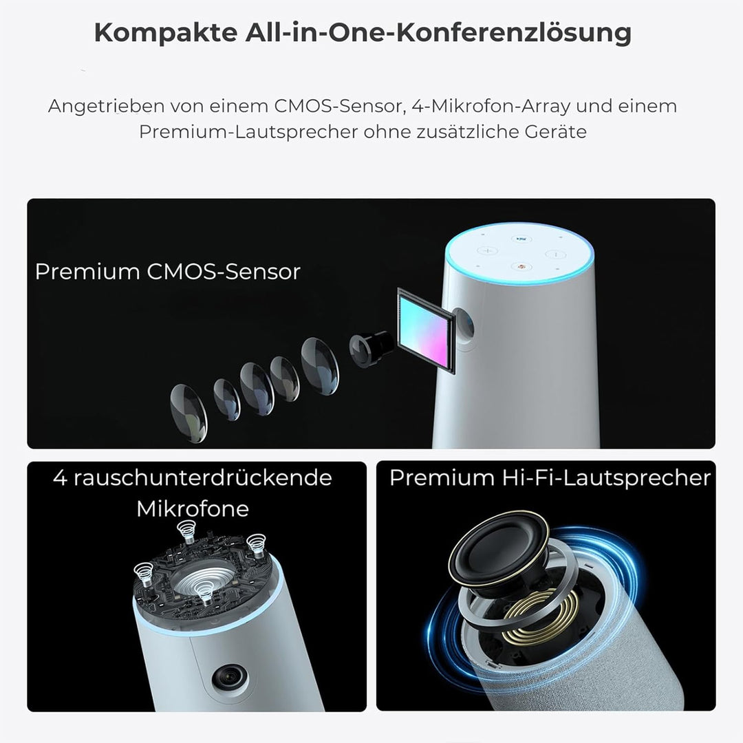 Nuroum C20 1080P Webcam für Videokonferenz, Rauschunterdrückung/100° Weitwinkel/4m Tonaufnahme, Kame