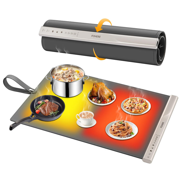 FOHERE Warmhaltematte für Speisen, Warmhalteplatte Elektrisch mit Grosser Oberfläche, 4 Std.Timer, L