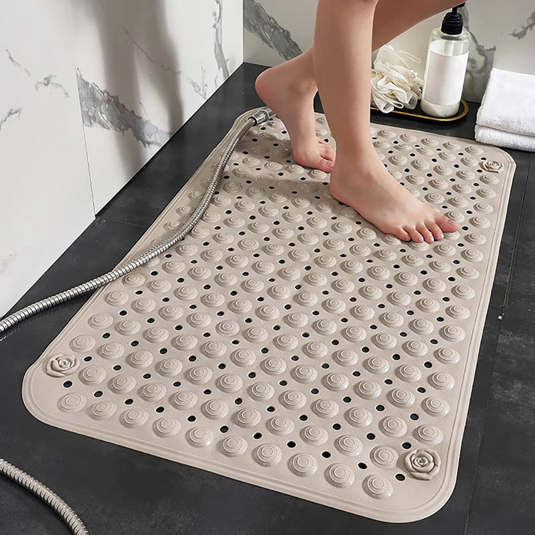 Duschmatte rutschfest 70x40cm,Antirutschmatte Dusche aus PVC,Beige | mit Saugnäpfen,mit Ablauflöcher