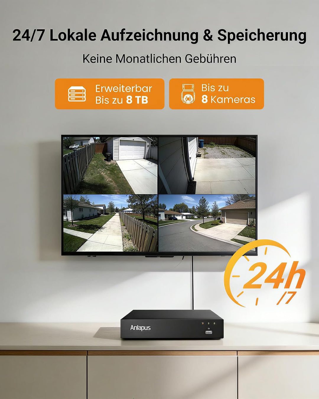 Anlapus 2MP 1080P PTZ Überwachungskamera Aussen Set mit Audio Kabelgebunden | 8CH DVR ohne HDD, 4X 3