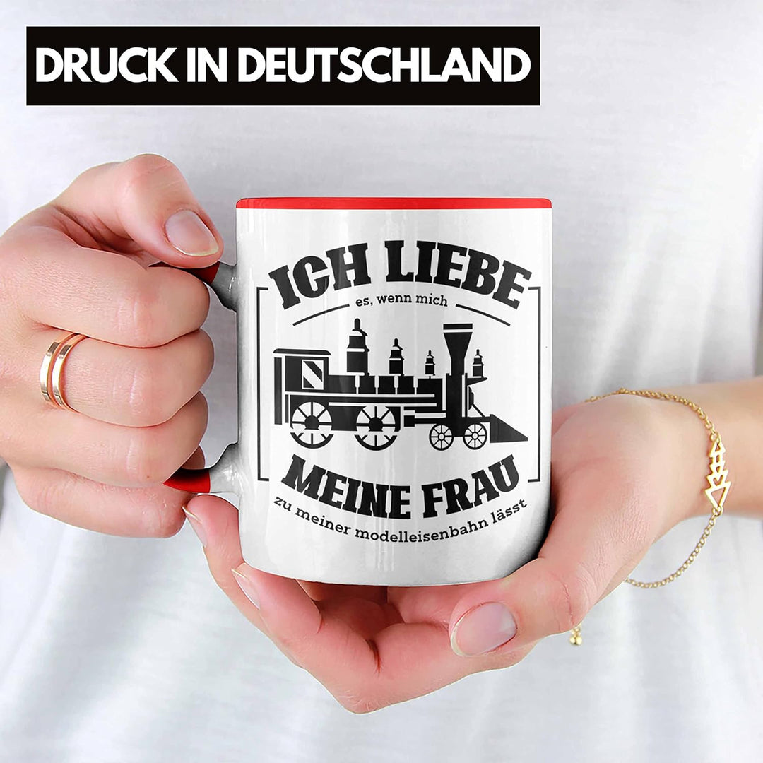 Trendation - Lustige Modelleisenbahn Tasse Geschenk für Eisenbahner (Rot), Rot