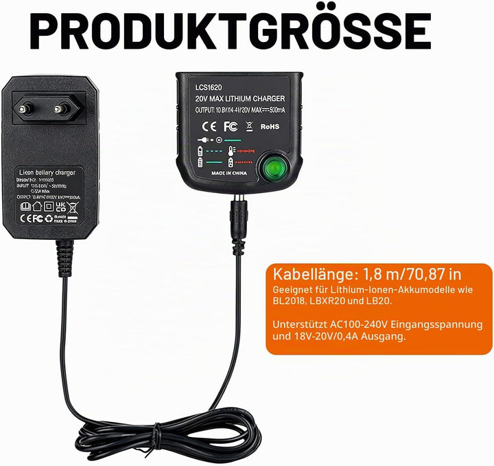 18V/20V Ladegerät Kompatibel mit Black &amp; Decker 18V Ladegerät für Black und Decker Akku Lithium-Ione