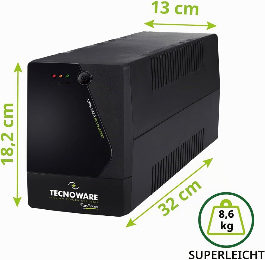 Tecnoware UPS 2000VA für PC/Modem, NICHT für Gaming/Konsole, ERA PLUS USV, 6 IEC, Software, Schutz v