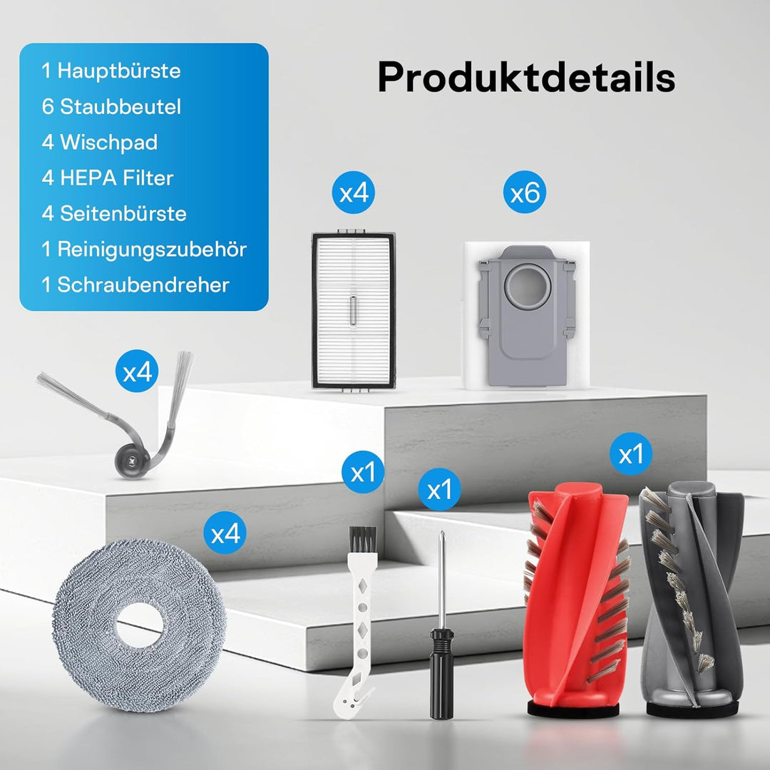 21 Stück Zubehörset für Roborock Qrevo Curv 2 Pro/Qrevo Curv 2 ProX/Saros 10R/Saros 20/Qrevo Edge 2
