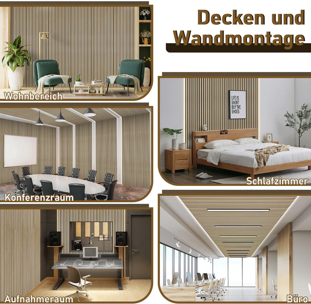 Akustikpaneele Holz 120x60 cm, Schallabsorbierende Wandverkleidung mit Holzfurnier & Filz – Modernes