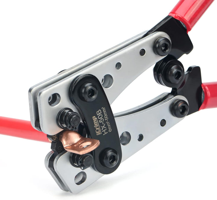iCrimp Batteriekabelschuh Crimpzange, Kabelschuhzange für robuste Kupferschuhe und Flachstecker, Erd