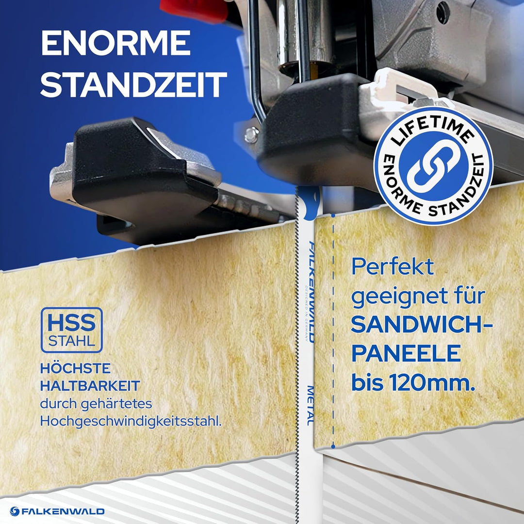 FALKENWALD® Stichsägeblätter Metall 5x T718BF – Extra lange Sägeblätter 180mm für Metall, Kunststoff