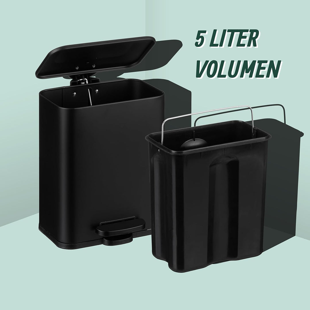 Relaxdays Mülleimer Bad, 5 l, Kosmetikeimer mit Soft-Close, matte Optik, entnehmbarer Inneneimer, Tr