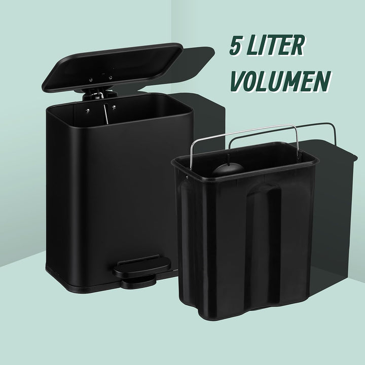 Relaxdays Mülleimer Bad, 5 l, Kosmetikeimer mit Soft-Close, matte Optik, entnehmbarer Inneneimer, Tr
