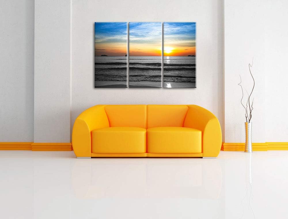 Malibu Beach Sunrise Water Sand schwarz/weiss 3-Teiler Leinwandbild 120x80 Bild auf Leinwand, XXL ri