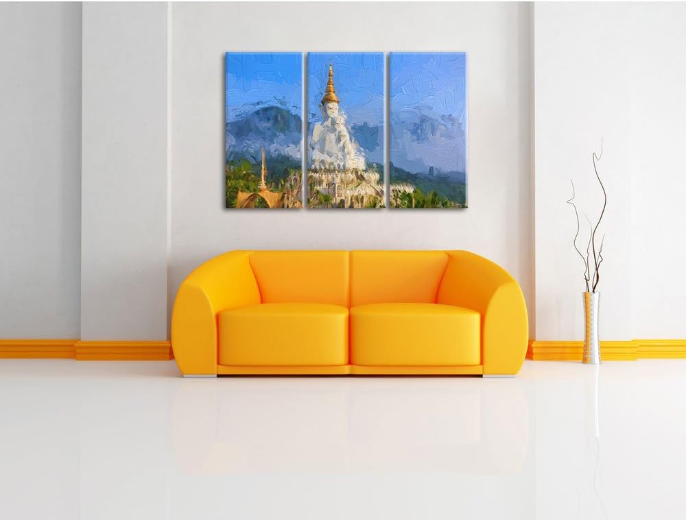 Pixxprint Buddha-Skulptur in Thailand als Leinwandbild/Grösse: 3 Teilig (120x80 cm) cm/Wandbild/Kuns