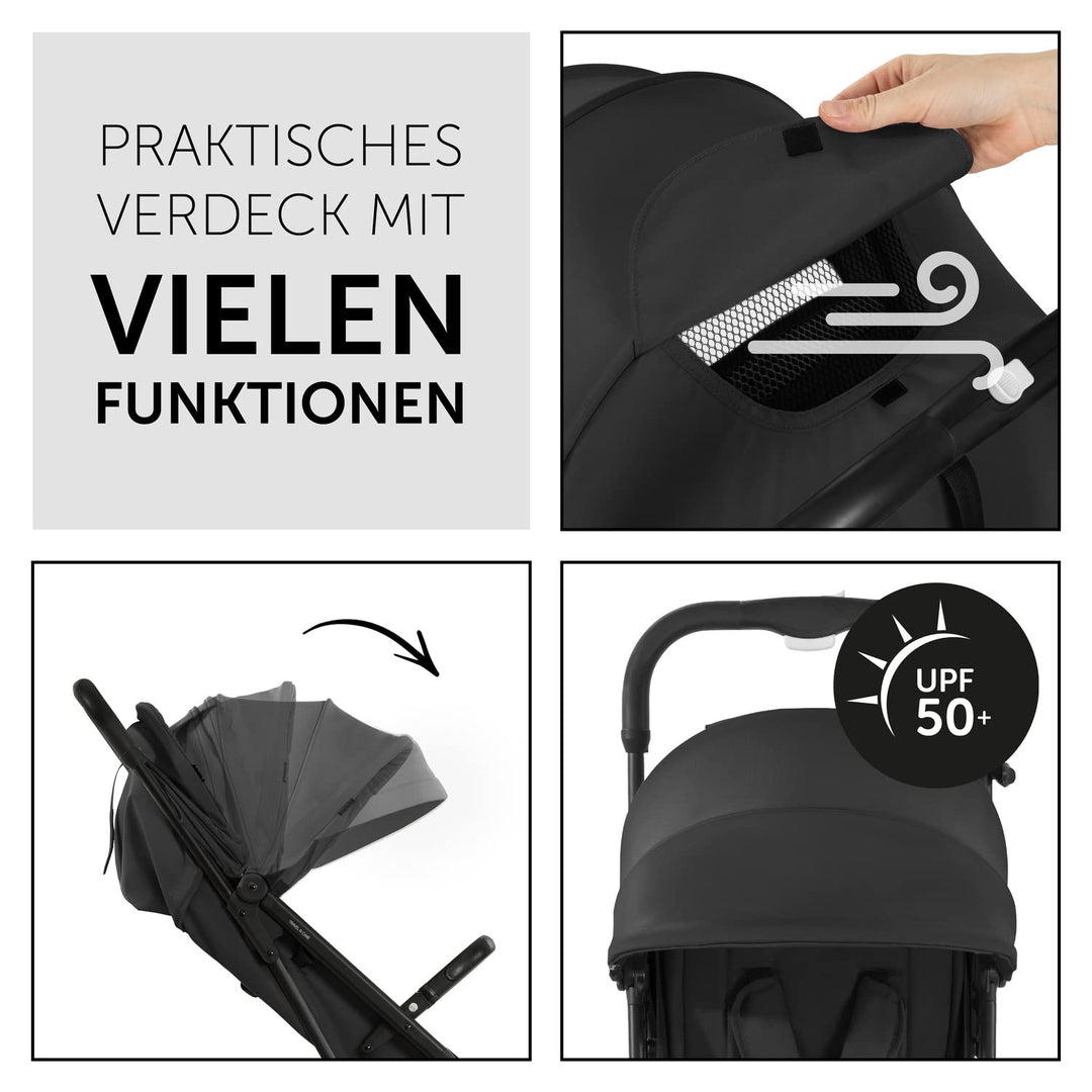 hauck Travel N Care, Schwarz - Reise Buggy für Kinder ab Geburt bis 22 kg - mit Liegefunktion - Leic