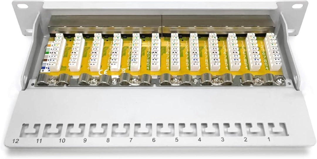 DIGITUS Cat-6 Patchpanel - 12 Ports - RJ45-Buchsen - 10-Zoll Rack-Mount 1HE - LSA Verteilerfeld - Ge