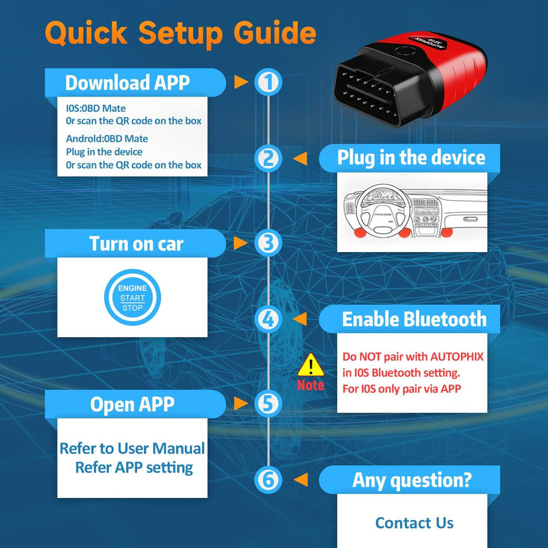 AUTOPHIX 3210 Bluetooth OBD2 Diagnosegerät für iOS & Android EOBD OBDII Auto Scanner mit Batterietes