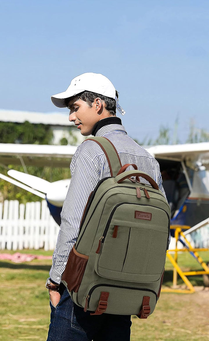 Tzowla Canvas Laptop Rucksack aus Segeltuch,Reise Backpack Tasche Herren und Damen,Arbeit Reiserucks